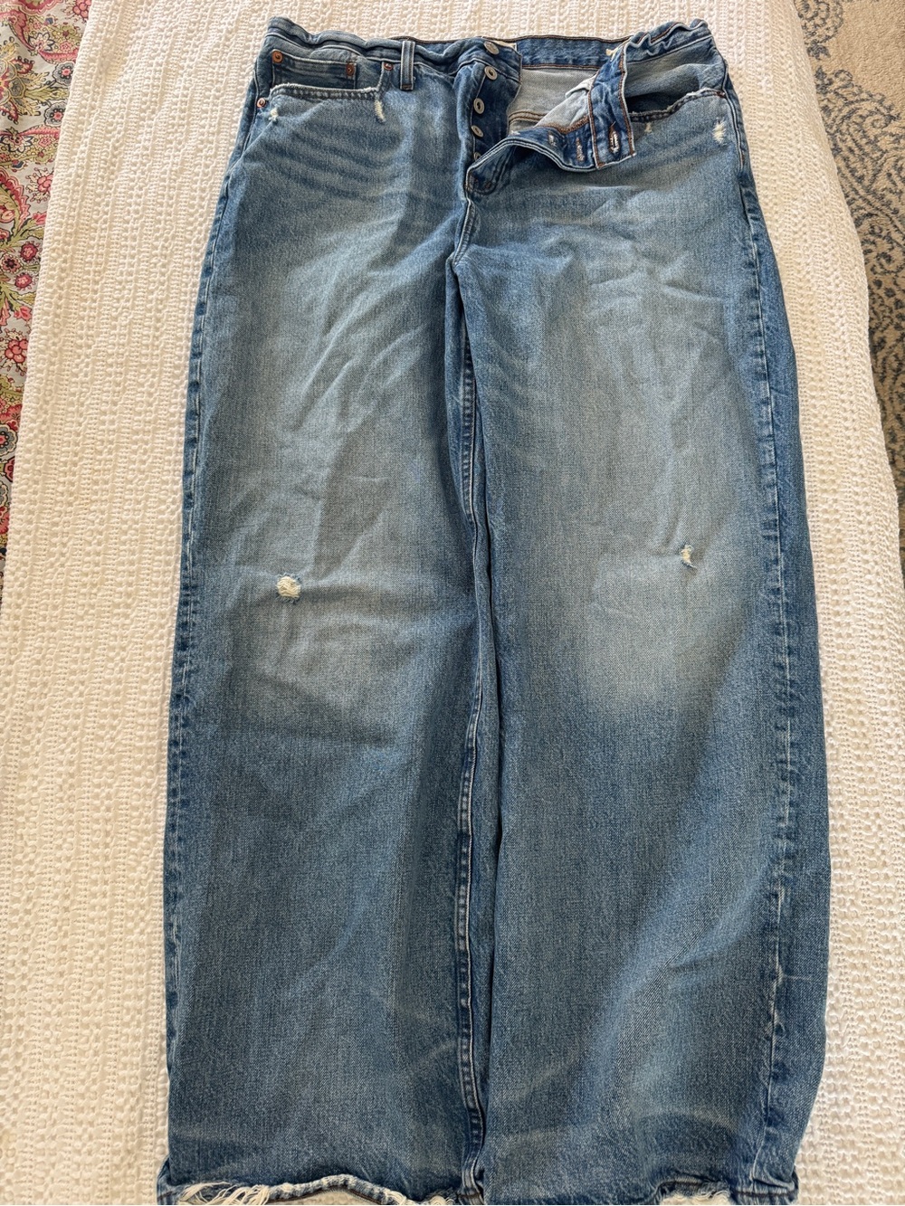 Madewell Distressed Relaxed Wide Leg Button Fly Jeans 31